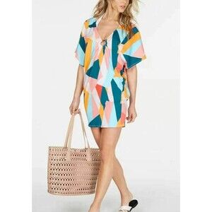 Bar III Pop Art Printed Ring Tunic Swimsuit Cover-Up Women's S Multi Colorful